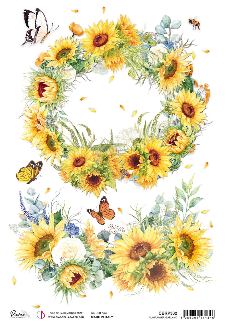 Ciao Bella Rice Paper A4 Piuma Sunflowers Garland - 5 Sheets-1