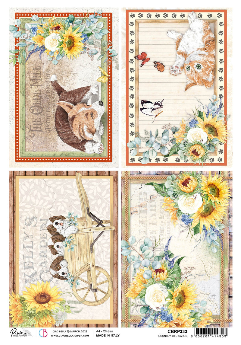 Ciao Bella Rice Paper A4 Piuma Country Life Cards - 5 Sheets-1