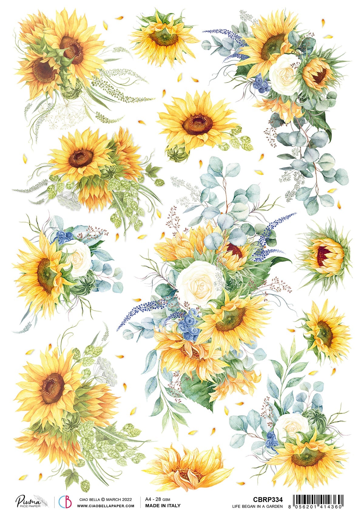 Ciao Bella Rice Paper A4 Piuma Life Began In A Garden - 5 Sheets-1