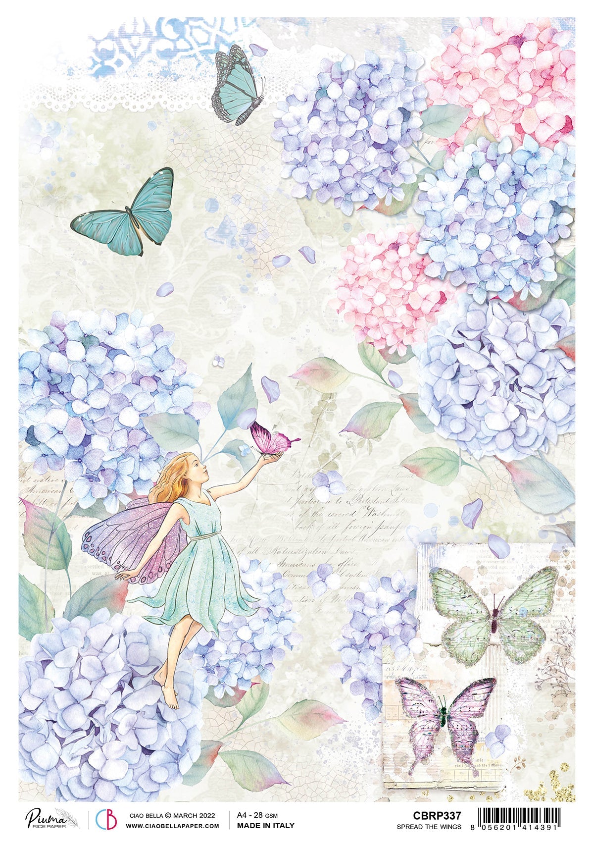 Ciao Bella Rice Paper A4 Piuma Spread The Wings - 5 Sheets-1