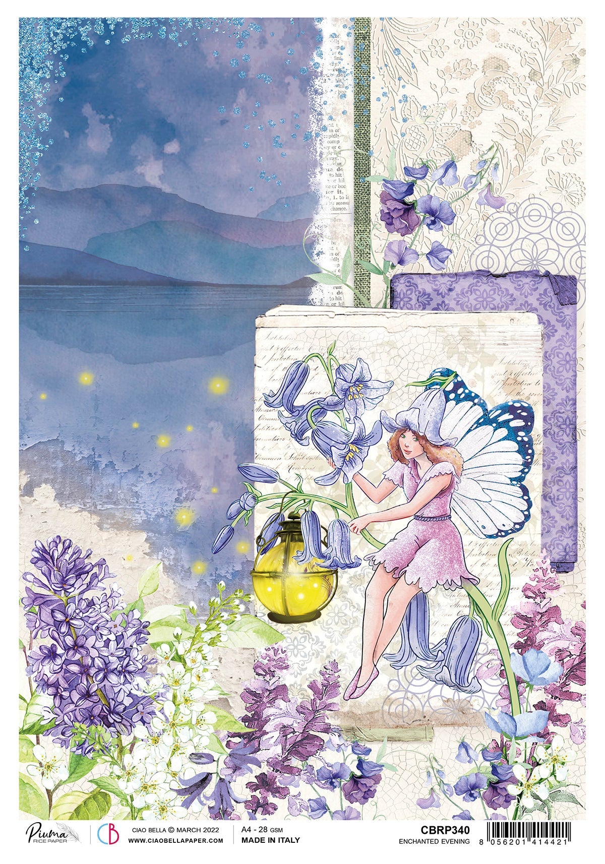 Ciao Bella Rice Paper A4 Piuma Enchanted Evening - 5 Sheets-1
