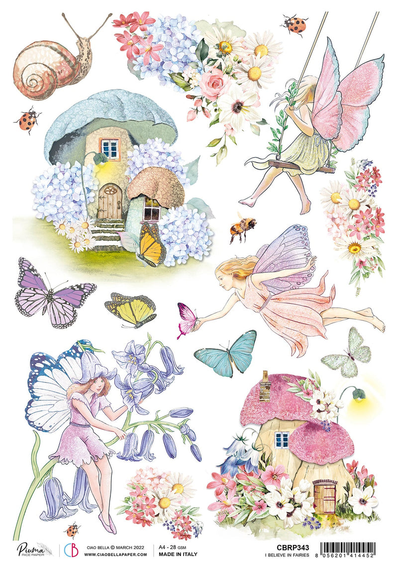 Ciao Bella Rice Paper A4 Piuma I Believe In Fairies - 5 Sheets-1