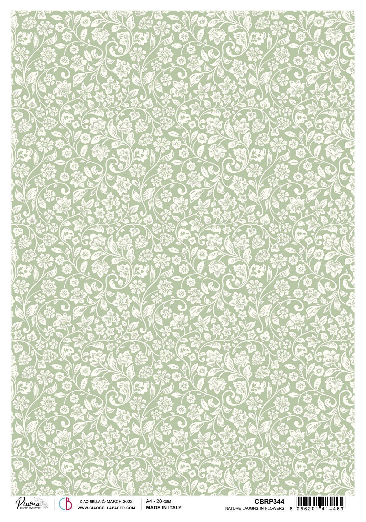 Ciao Bella Rice Paper A4 Piuma Nature Laughs In Flowers - 5 Sheets-1