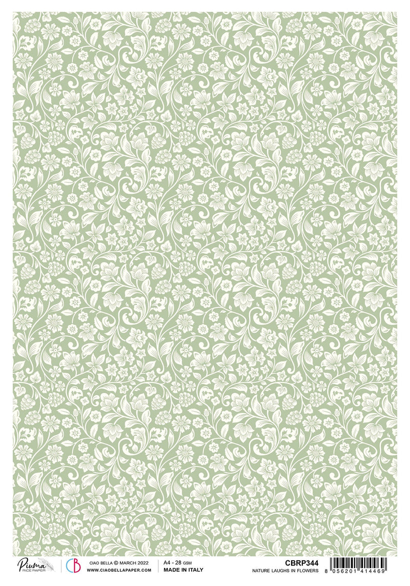Ciao Bella Rice Paper A4 Piuma Nature Laughs In Flowers - 5 Sheets-1