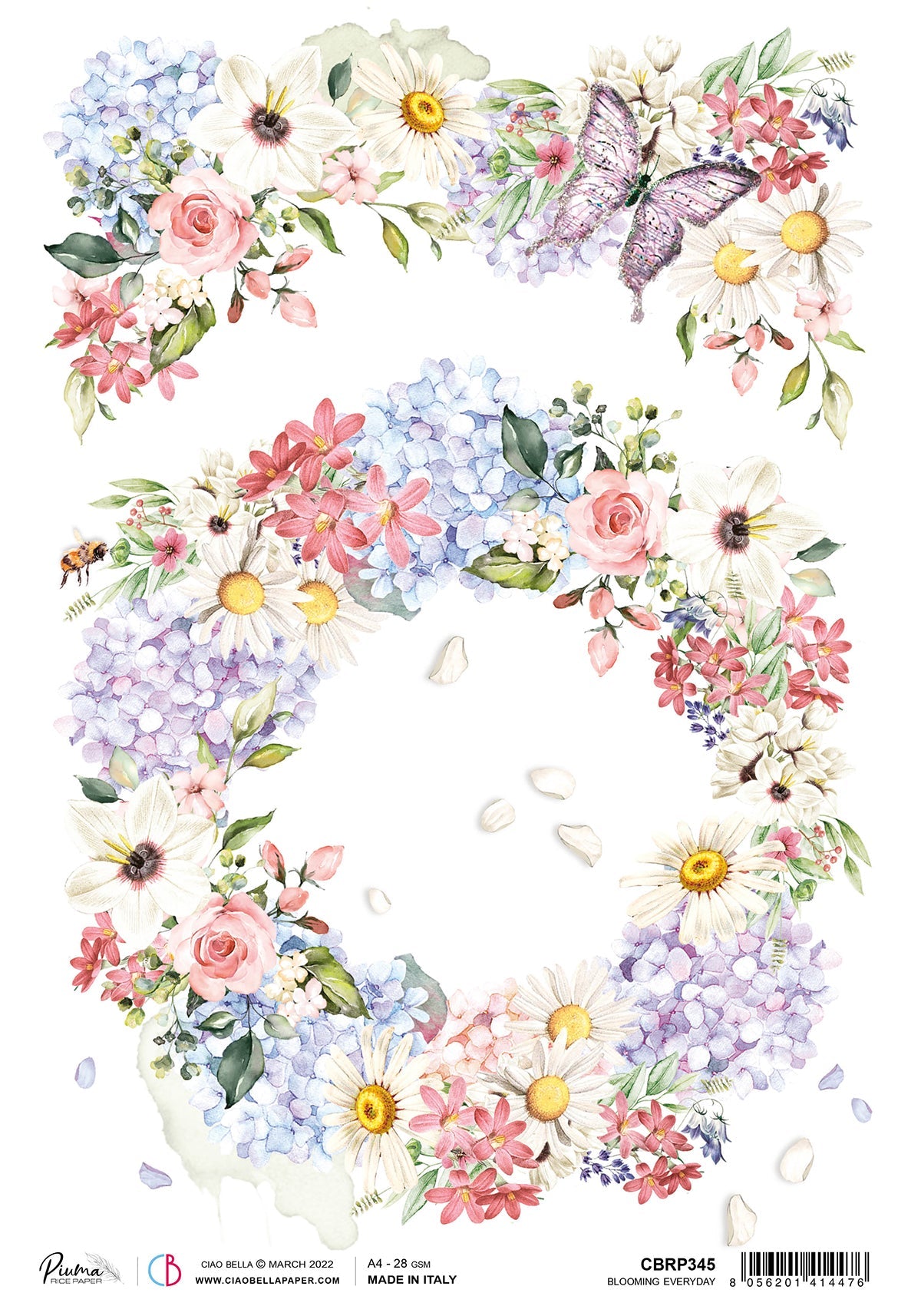 Ciao Bella Rice Paper A4 Piuma Blooming Everyday - 5 Sheets-1