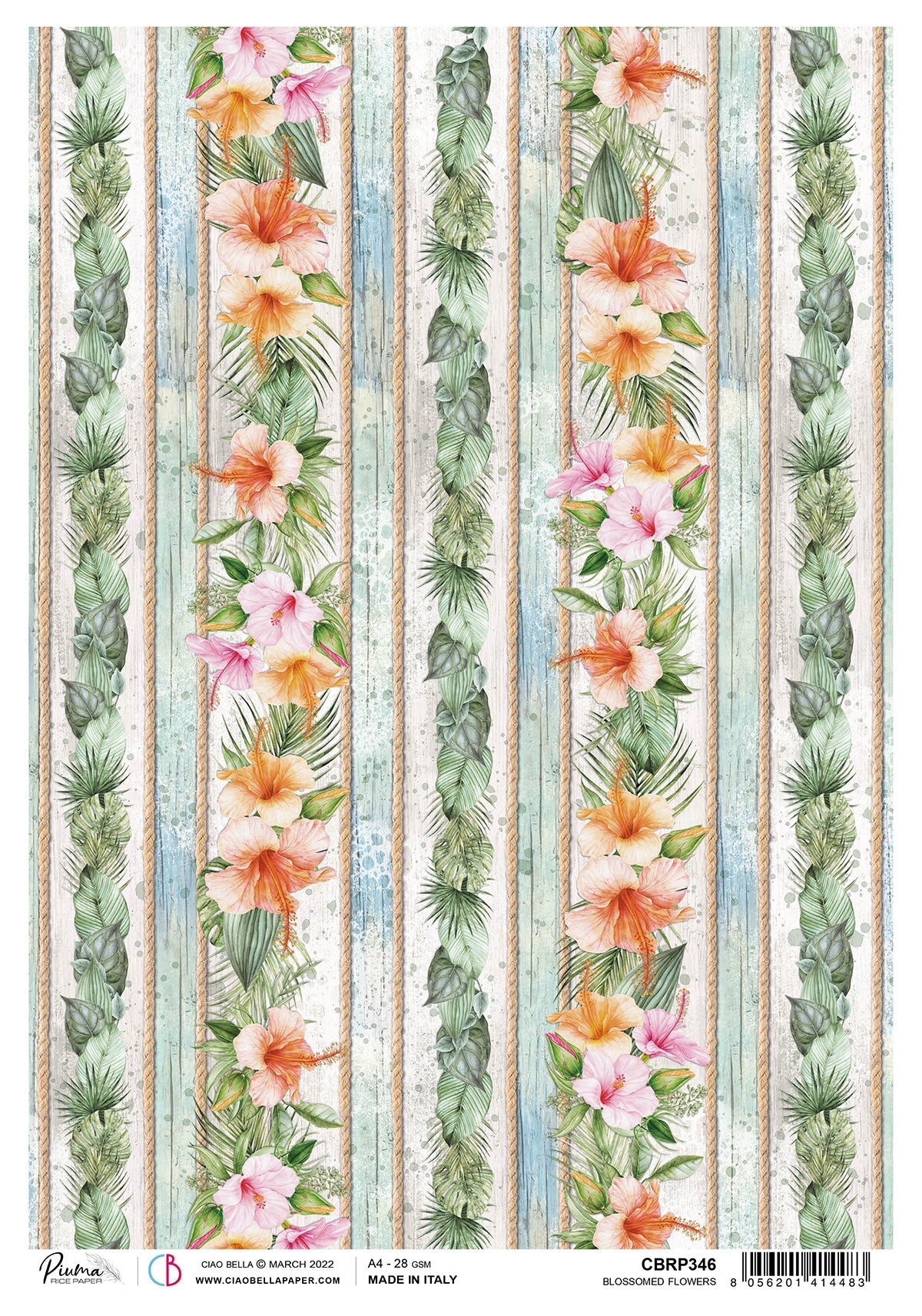 Ciao Bella Rice Paper A4 Piuma Blossomed Flowers - 5 Sheets-1