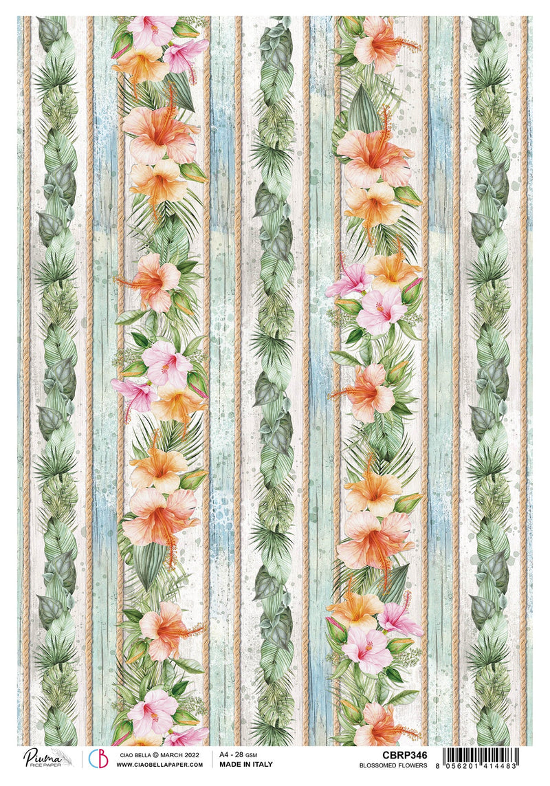 Ciao Bella Rice Paper A4 Piuma Blossomed Flowers - 5 Sheets-1
