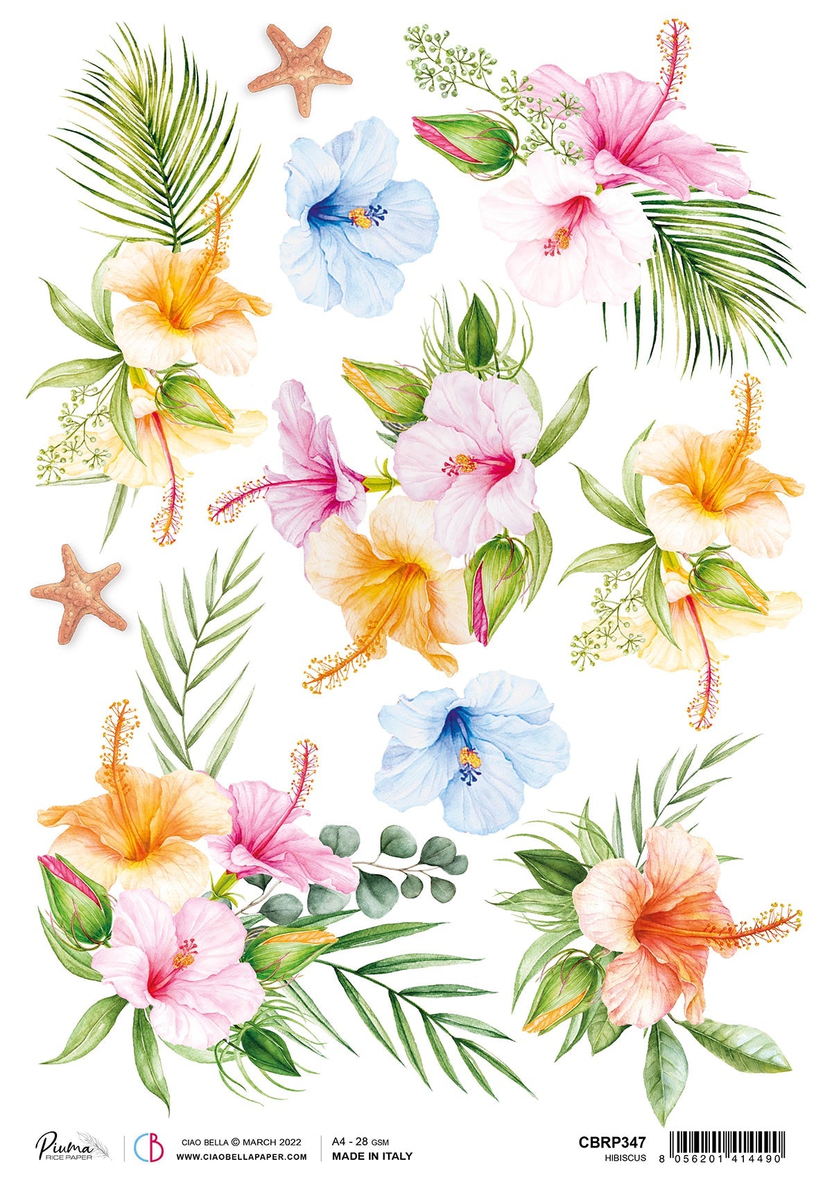 Ciao Bella Rice Paper A4 Piuma Hibiscus - 5 Sheets-1