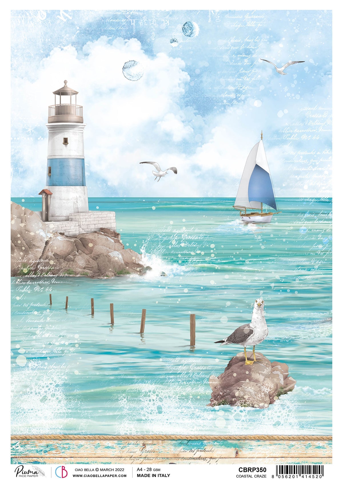Ciao Bella Rice Paper A4 Piuma Coastal Craze - 5 Sheets-1