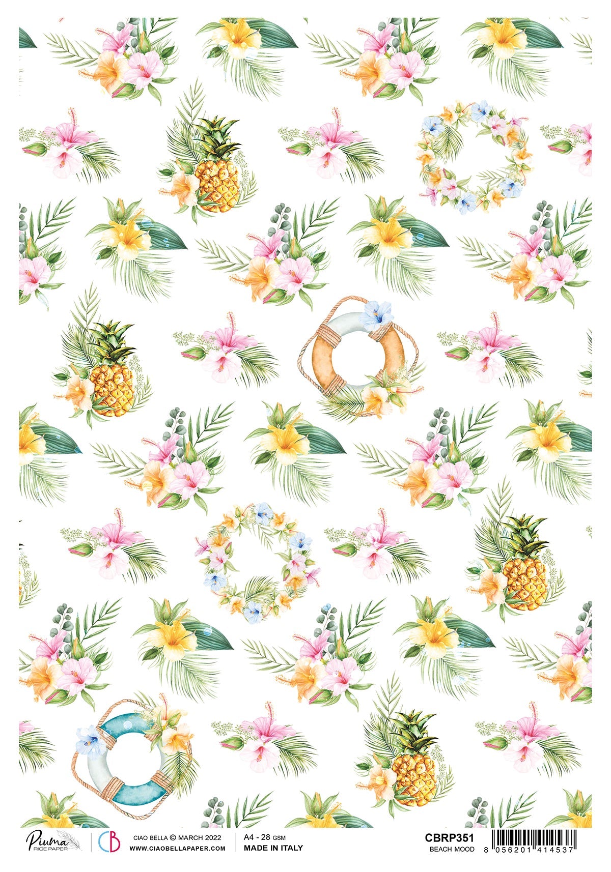 Ciao Bella Rice Paper A4 Piuma Beach Mood - 5 Sheets-1