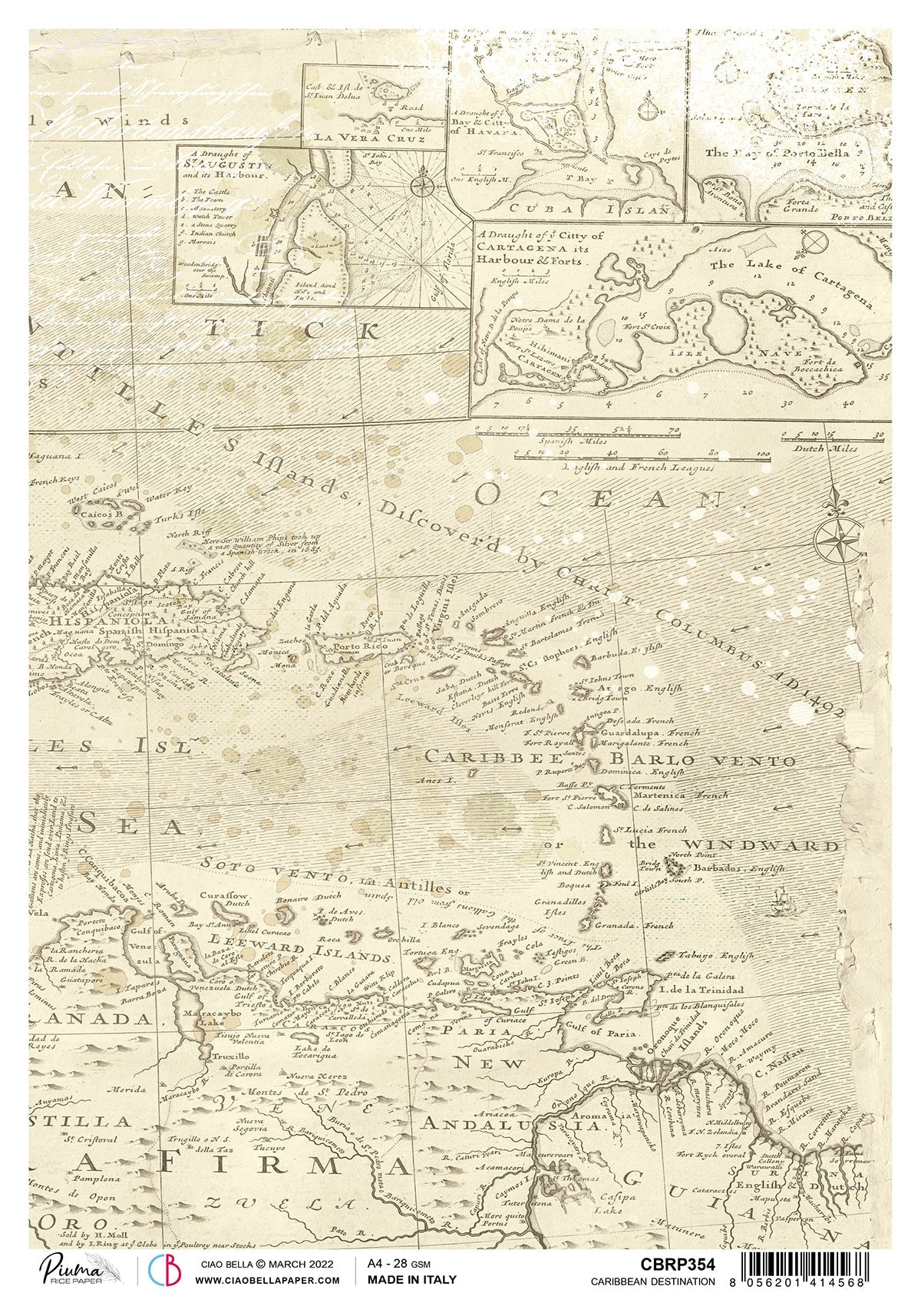 Ciao Bella Rice Paper A4 Piuma Caribbean Destination - 5 Sheets-1