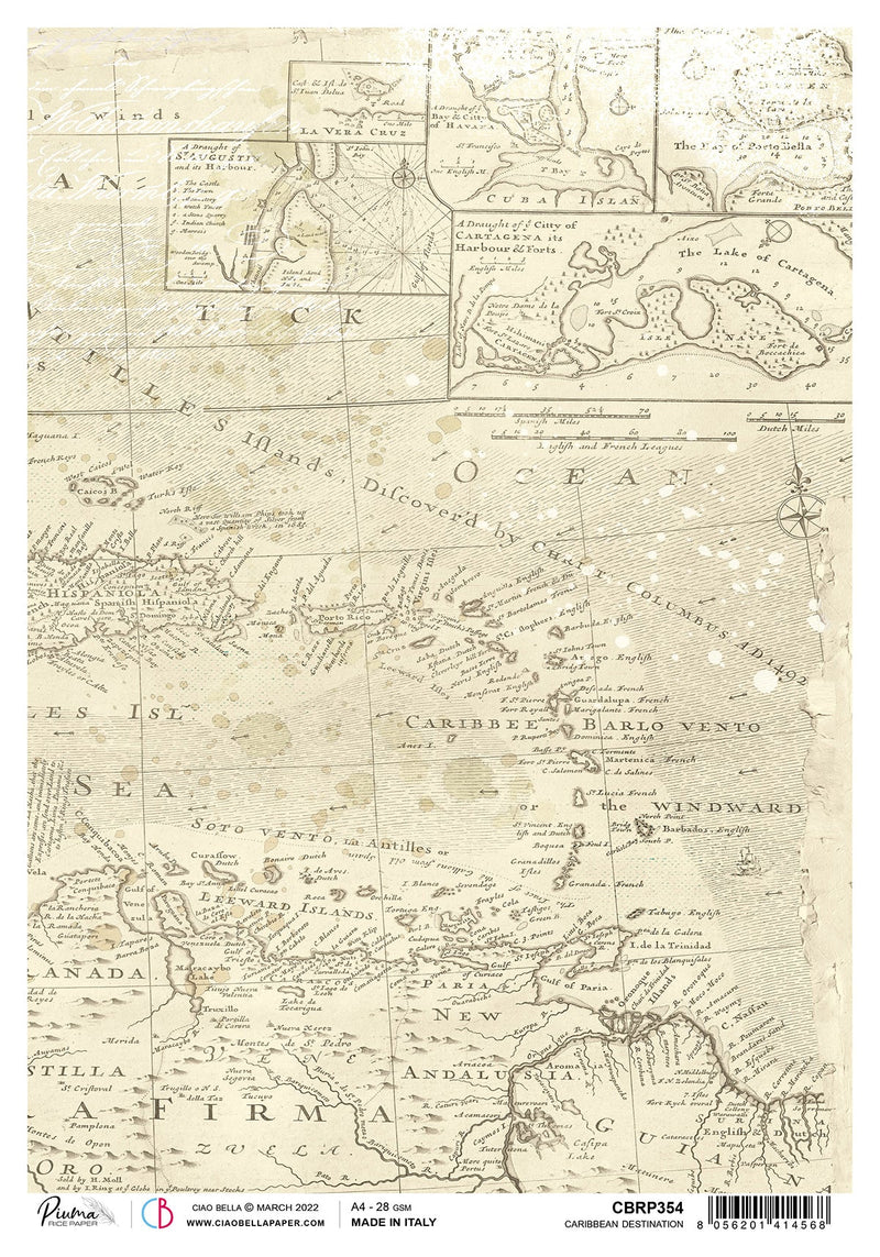 Ciao Bella Rice Paper A4 Piuma Caribbean Destination - 5 Sheets-1