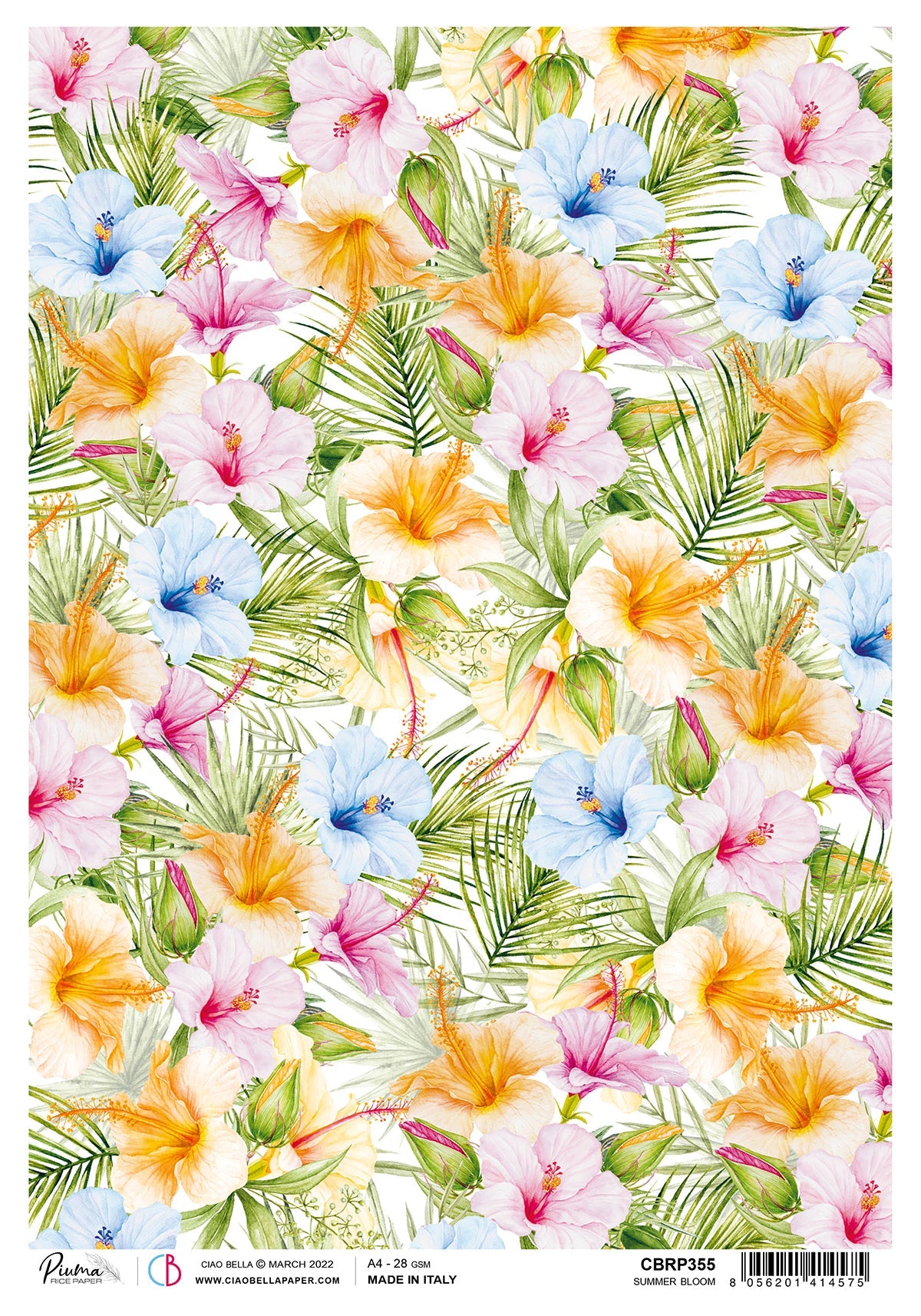 Ciao Bella Rice Paper A4 Piuma Summer Bloom - 5 Sheets-1