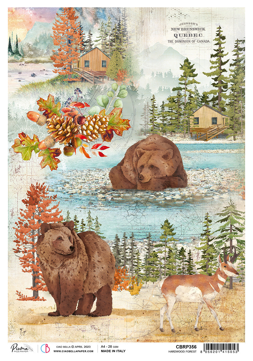Ciao Bella Rice Paper A4 Piuma Harwood Forest - 5 Sheets-1