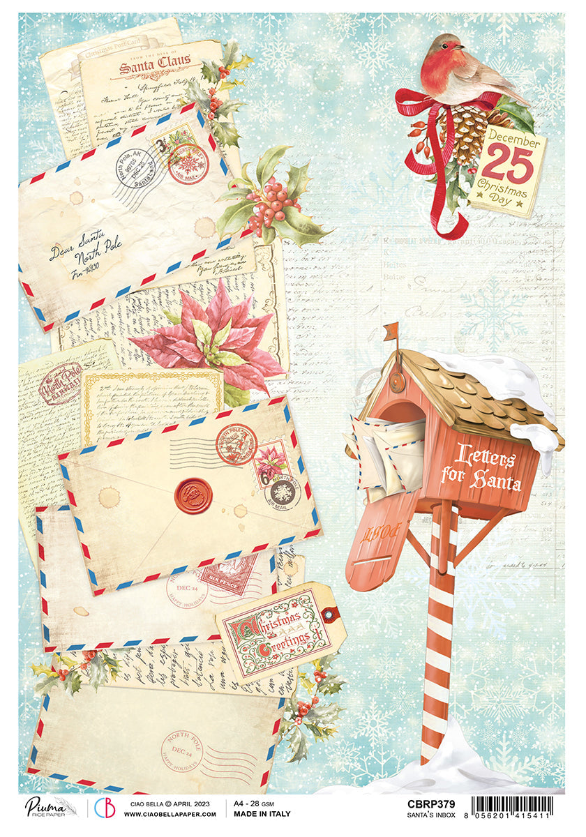 Ciao Bella Papier de Riz A4 Piuma La Boîte de Réception du Père Noël - 5 Feuilles-1