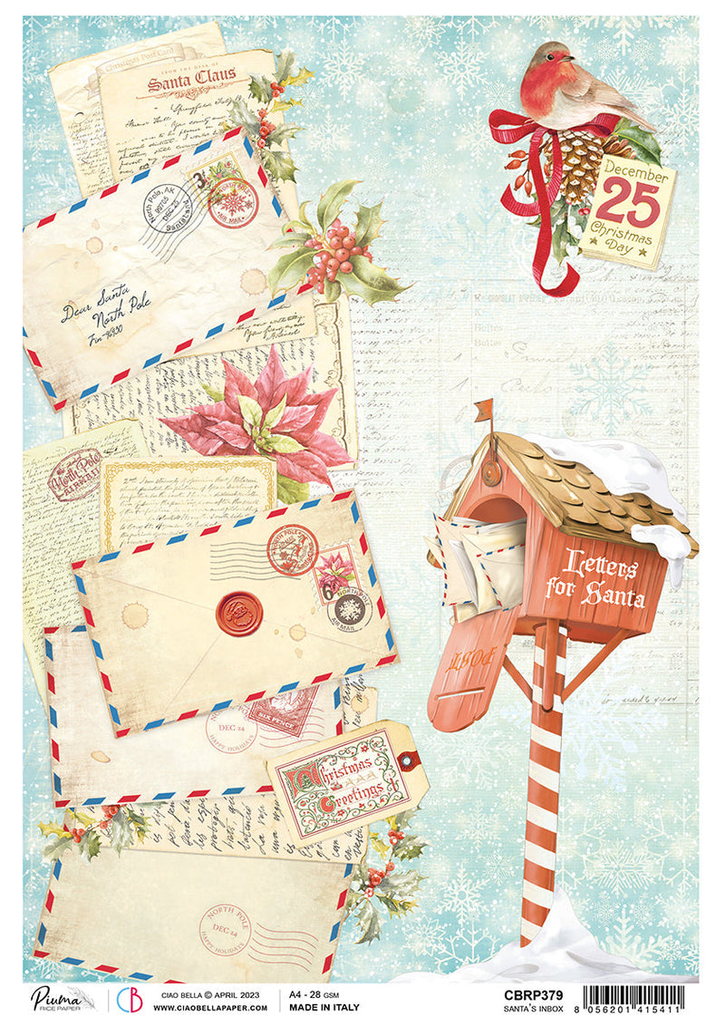 Ciao Bella Papier de Riz A4 Piuma La Boîte de Réception du Père Noël - 5 Feuilles-1
