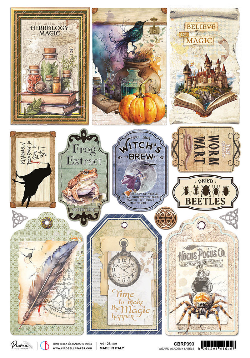 Rice Paper A4 Piuma Wizard Academy Labels  - 5 Sheets-1