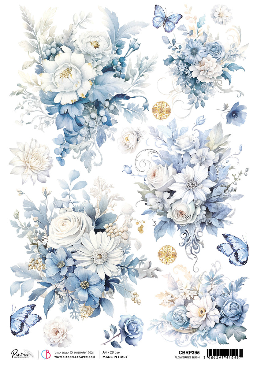 Papier de riz A4 Piuma Buisson fleuri - 5 feuilles-1