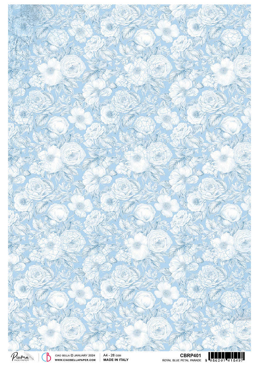 Rice Paper A4 Piuma Royal Blue Petal Parade - 5 Sheets-1