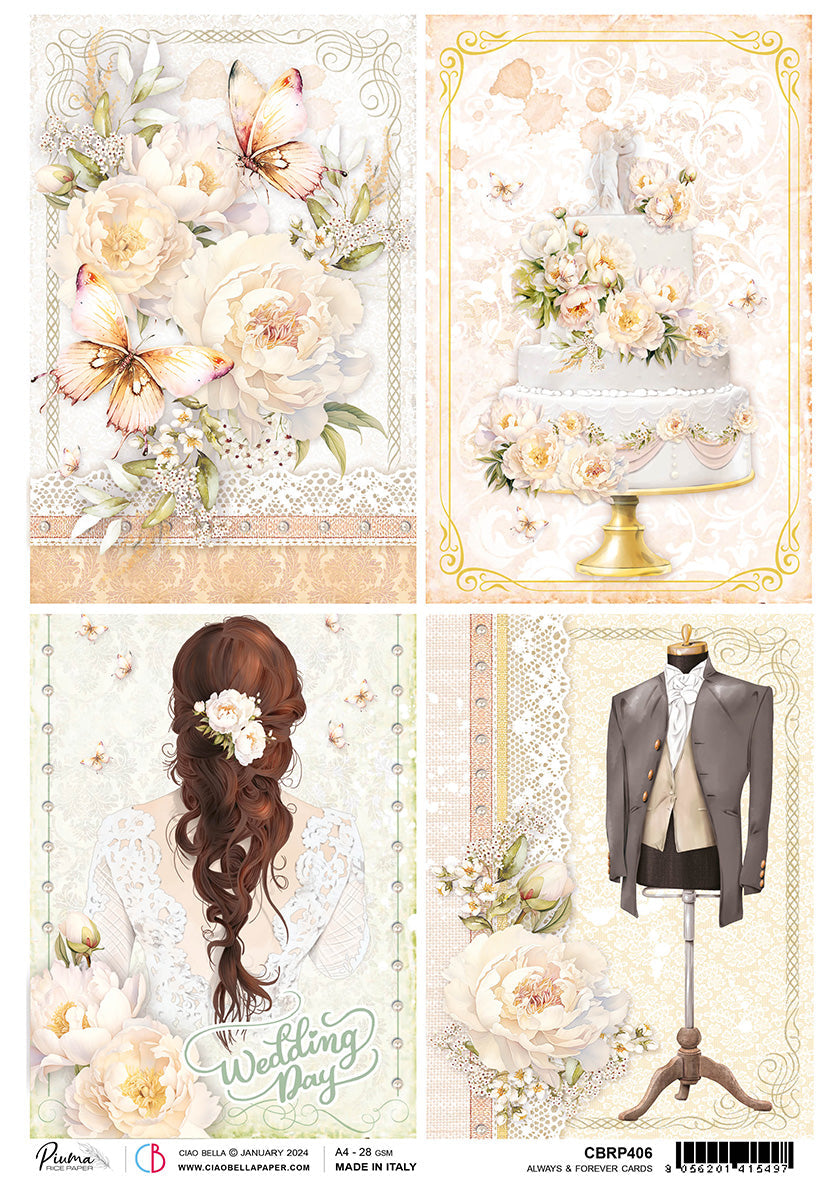 Papel de arroz A4 Piuma Always And Forever Cards - 5 hojas