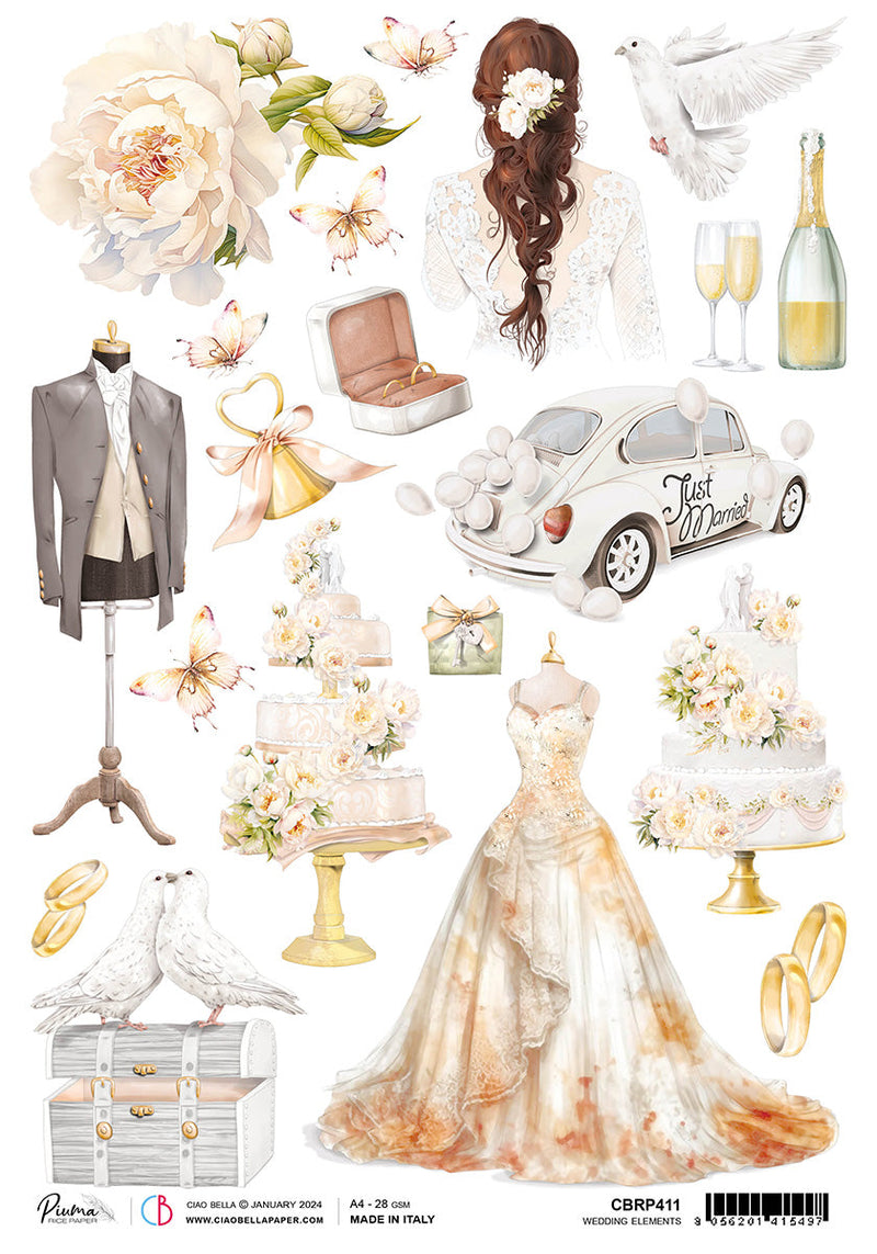 Rice Paper A4 Piuma Wedding Elements - 5 Sheets-1