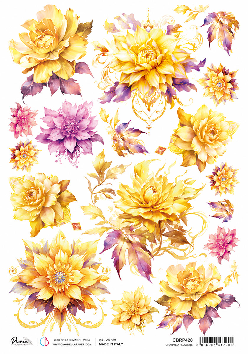 Rice Paper A4 Piuma Charmed Flowers - 5 Sheets-1