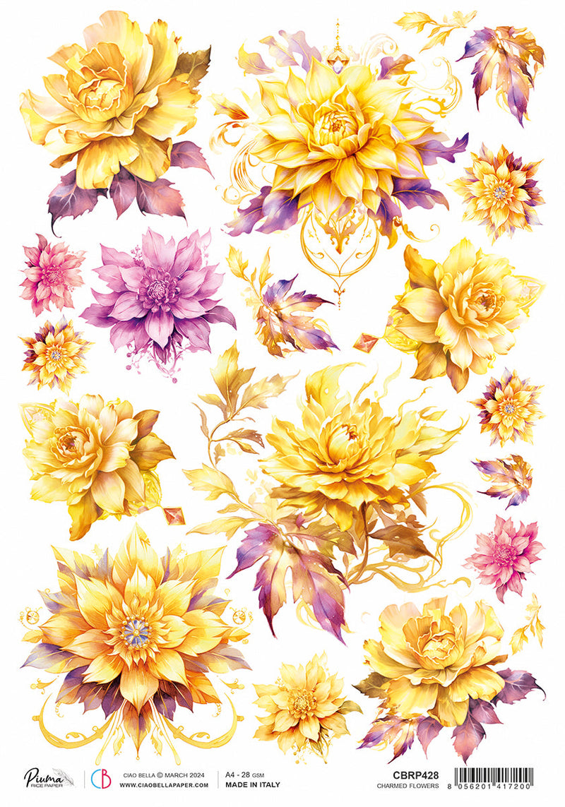 Rice Paper A4 Piuma Charmed Flowers - 5 Sheets-1