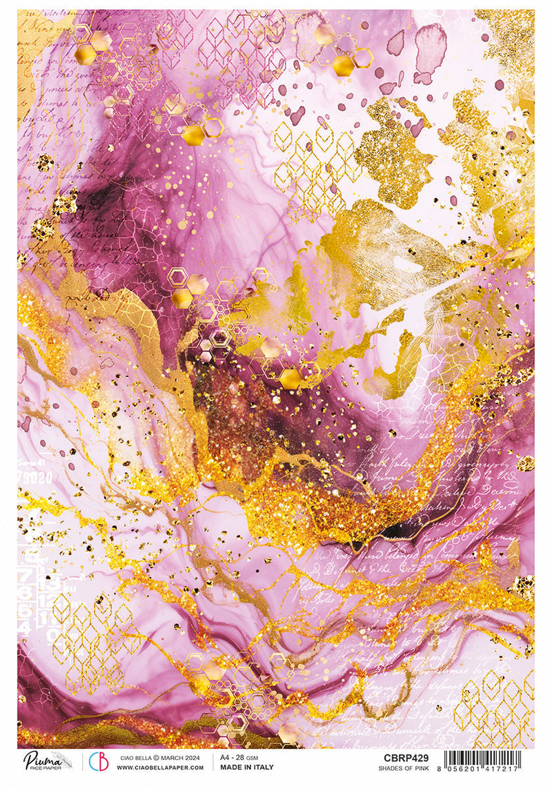 Rice Paper A4 Piuma Shades Of Pink - 5 Sheets-1