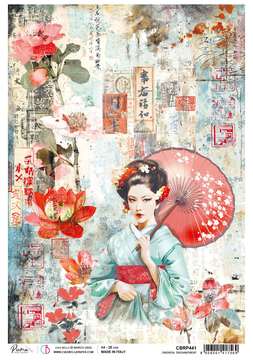 Papel de arroz A4 Encanto Oriental - 5 hojas-1