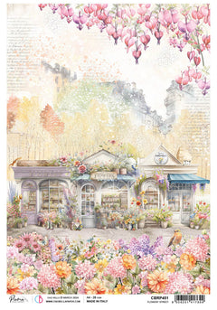 Rice Paper A4 Flowered Street - 5 Sheets-1