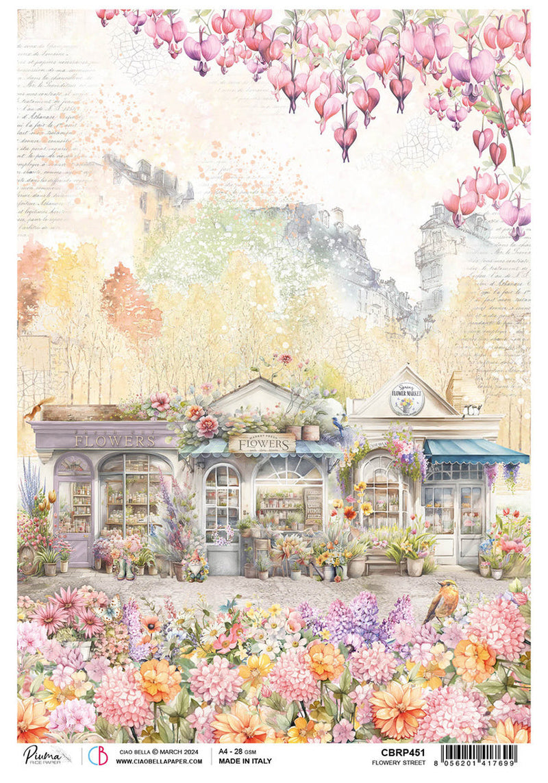 Rice Paper A4 Flowered Street - 5 Sheets-1
