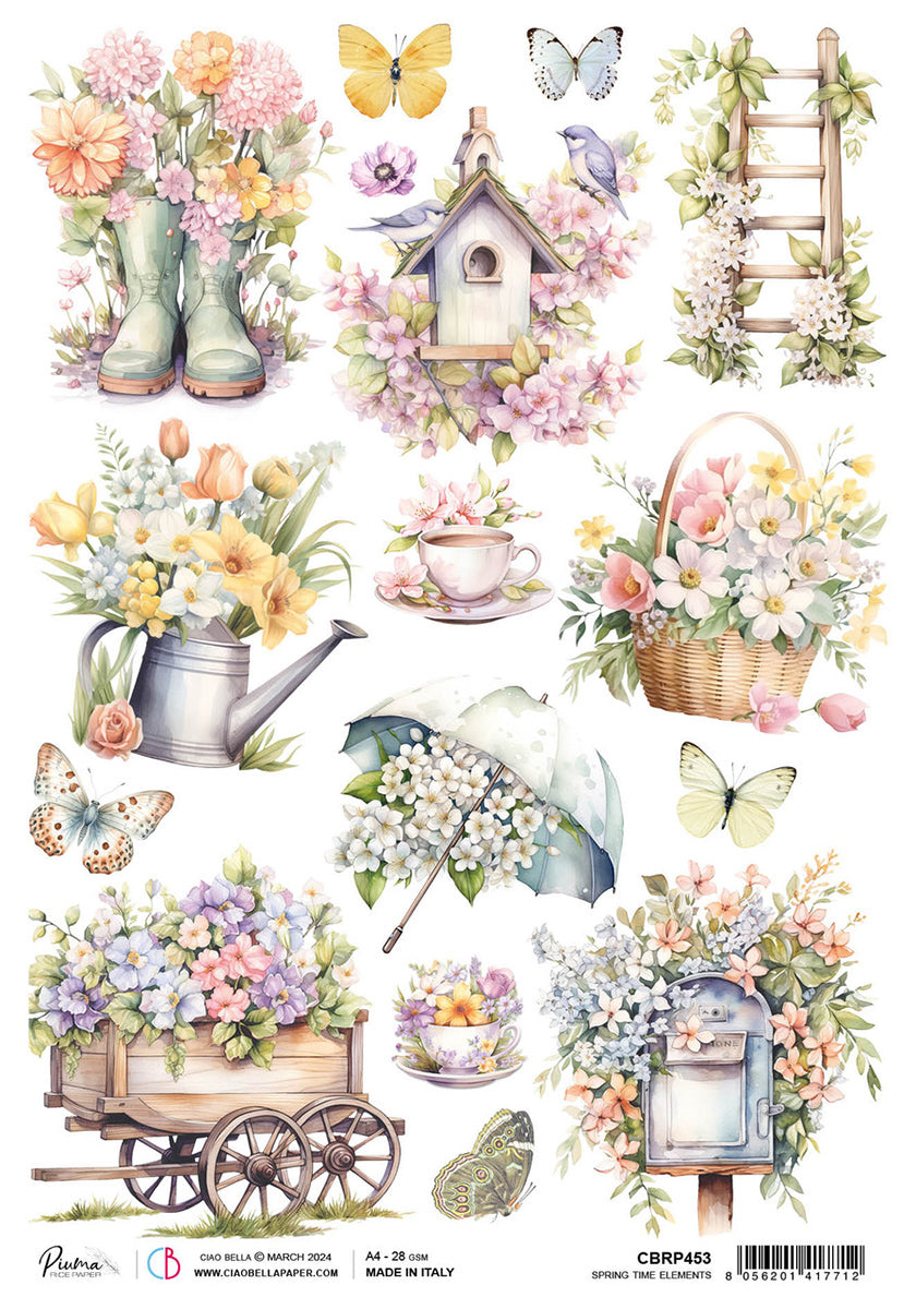 Rice Paper A4 Spring Time Elements - 5 Sheets-1