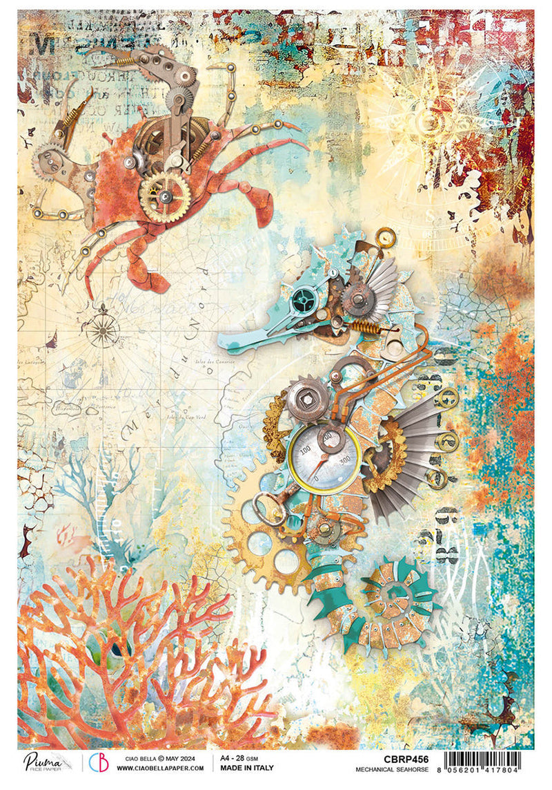 Rice Paper A4 Mechanical Seahorse - 5 Sheets-1