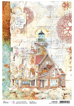 Papier de riz A4 Phare rouillé - 5 feuilles-1
