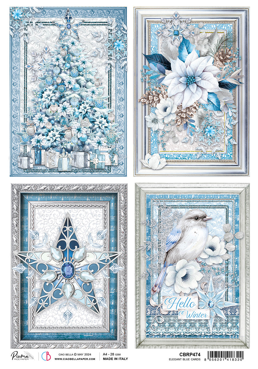 Rice Paper A4 Elegant Blue Cards - 5 Sheets-1