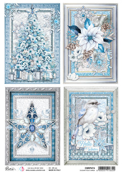 Rice Paper A4 Elegant Blue Cards - 5 Sheets-1