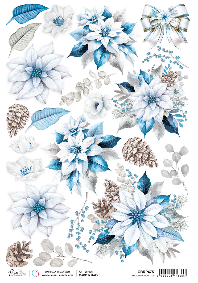 Rice Paper A4 Frozen Poinsettia - 5 Sheets-1