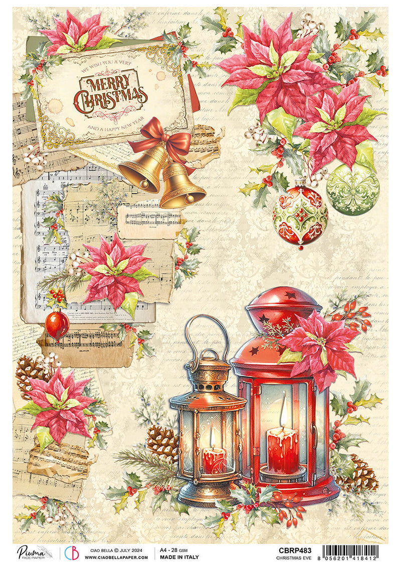 Papier de riz A4 Réveillon de Noël - 5 feuilles-1