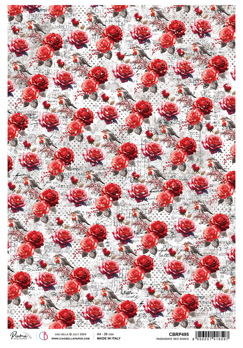 Papier de Riz A4 Roses Rouges Passionnées - 5 Feuilles-1