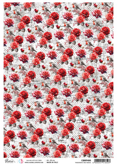 Papier de Riz A4 Roses Rouges Passionnées - 5 Feuilles-1