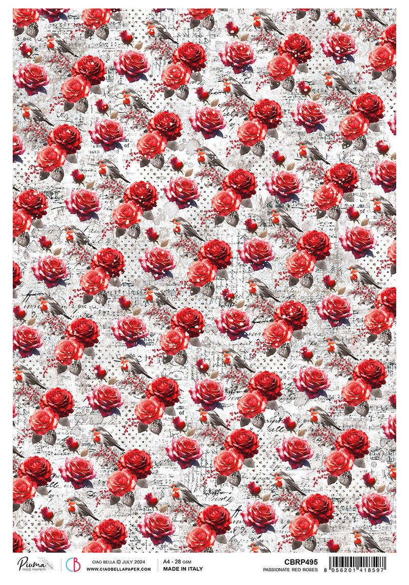 Papier de Riz A4 Roses Rouges Passionnées - 5 Feuilles-1