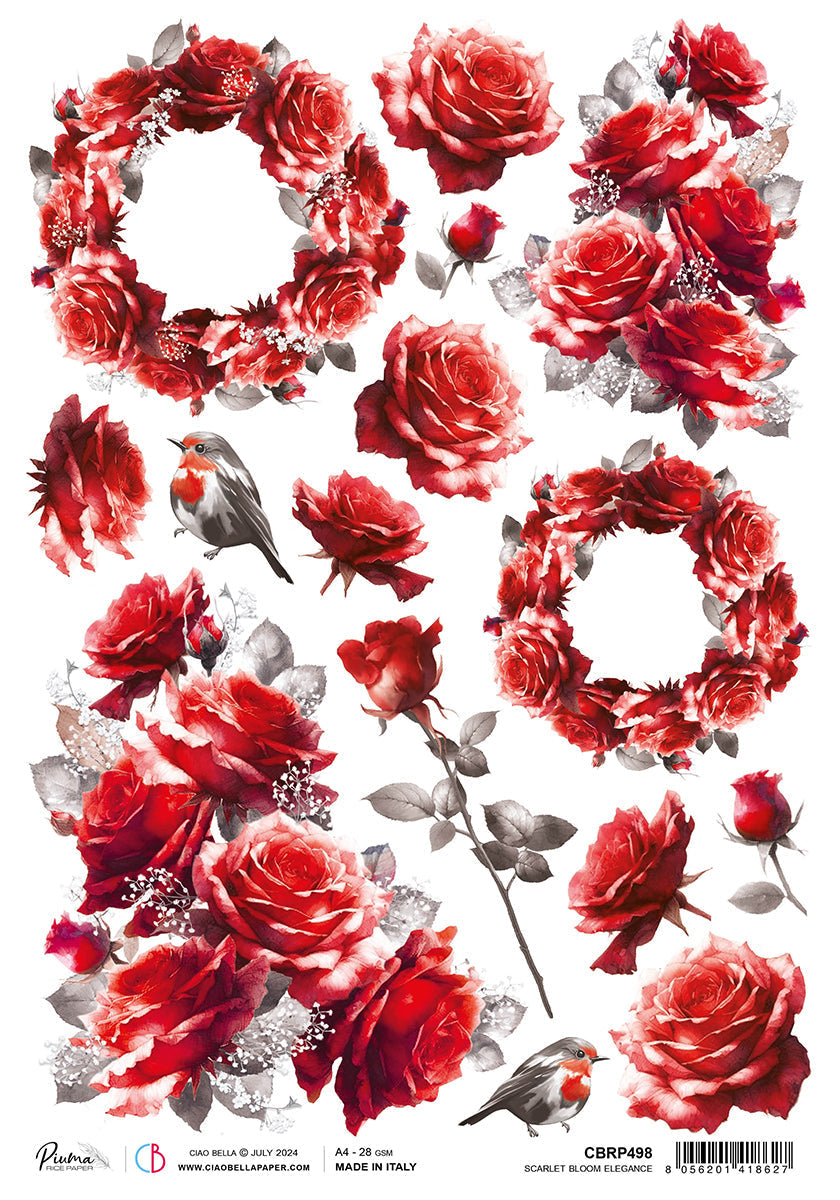Papier de riz A4 Élégance Fleur écarlate - 5 feuilles-1