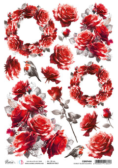 Papier de riz A4 Élégance Fleur écarlate - 5 feuilles-1