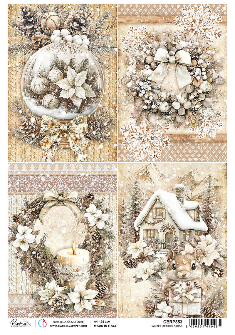 Rice Paper A4 A Winter Season Cards - 5 Sheets-1