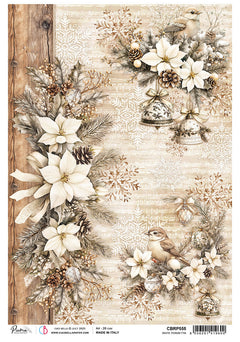 Rice Paper A4 White Poinsettia - 5 Sheets-1