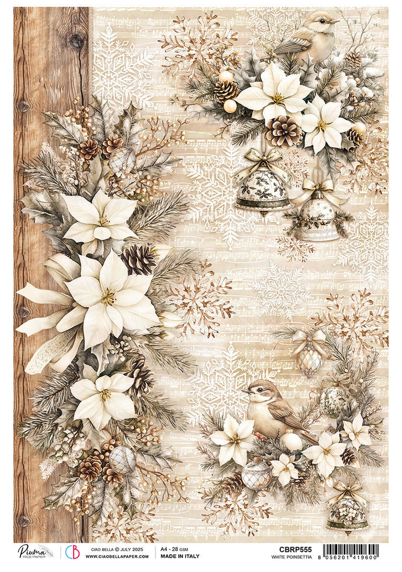 Rice Paper A4 White Poinsettia - 5 Sheets-1