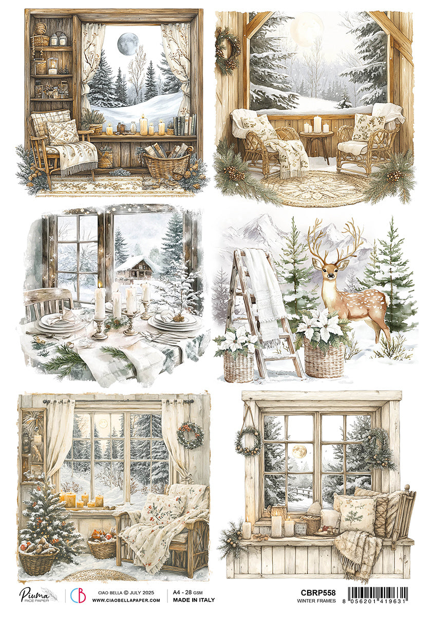 Rice Paper A4 Winter Frames - 5 Sheets-1