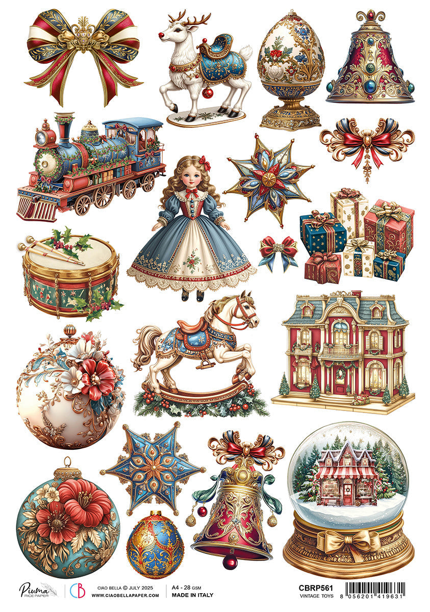 Rice Paper A4 Vintage Toys - 5 Sheets-1