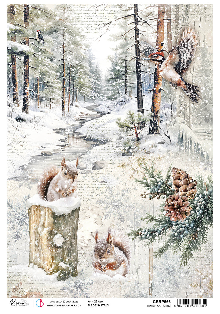 Rice Paper A4 Winter Gathering - 5 Sheets-1