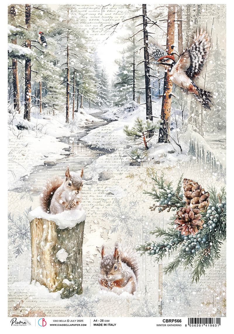 Rice Paper A4 Winter Gathering - 5 Sheets-1